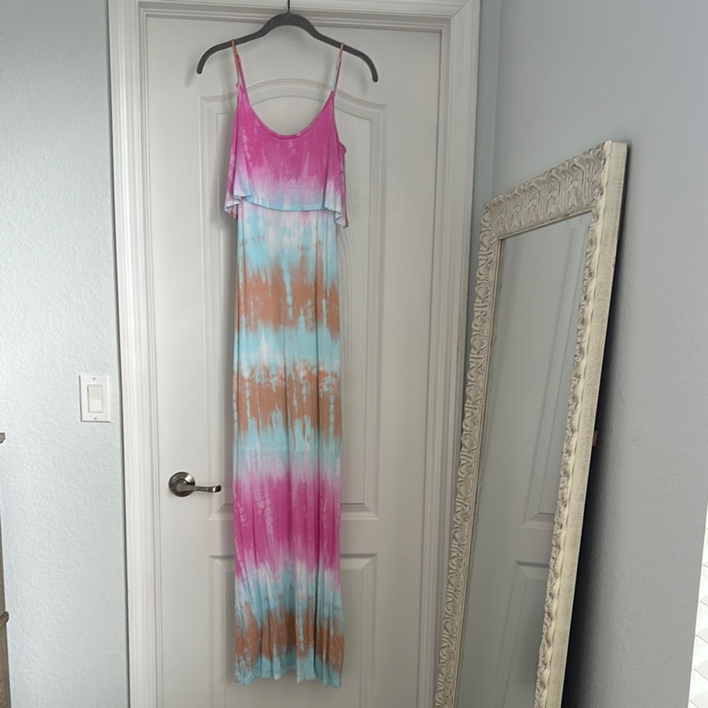 Pink and Blue Tie-Dye Maxi Dress
